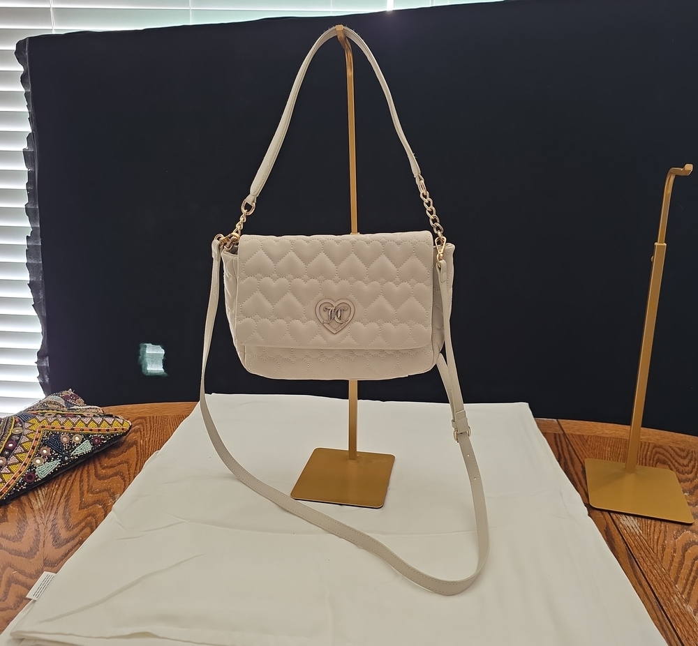 Juicy Couture Cream Quilted Heart Crossbody Bag
